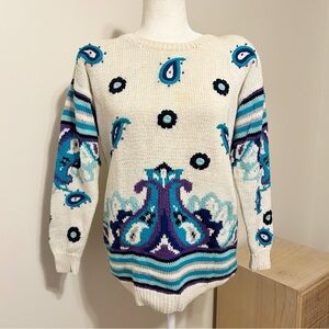 Vintage Evan Picone Hand-Knitted Sweater – Bold Paisley Perfection